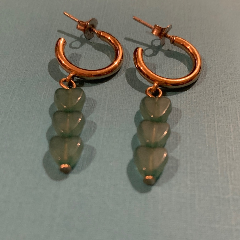 Gold and Green Hoop Earrings